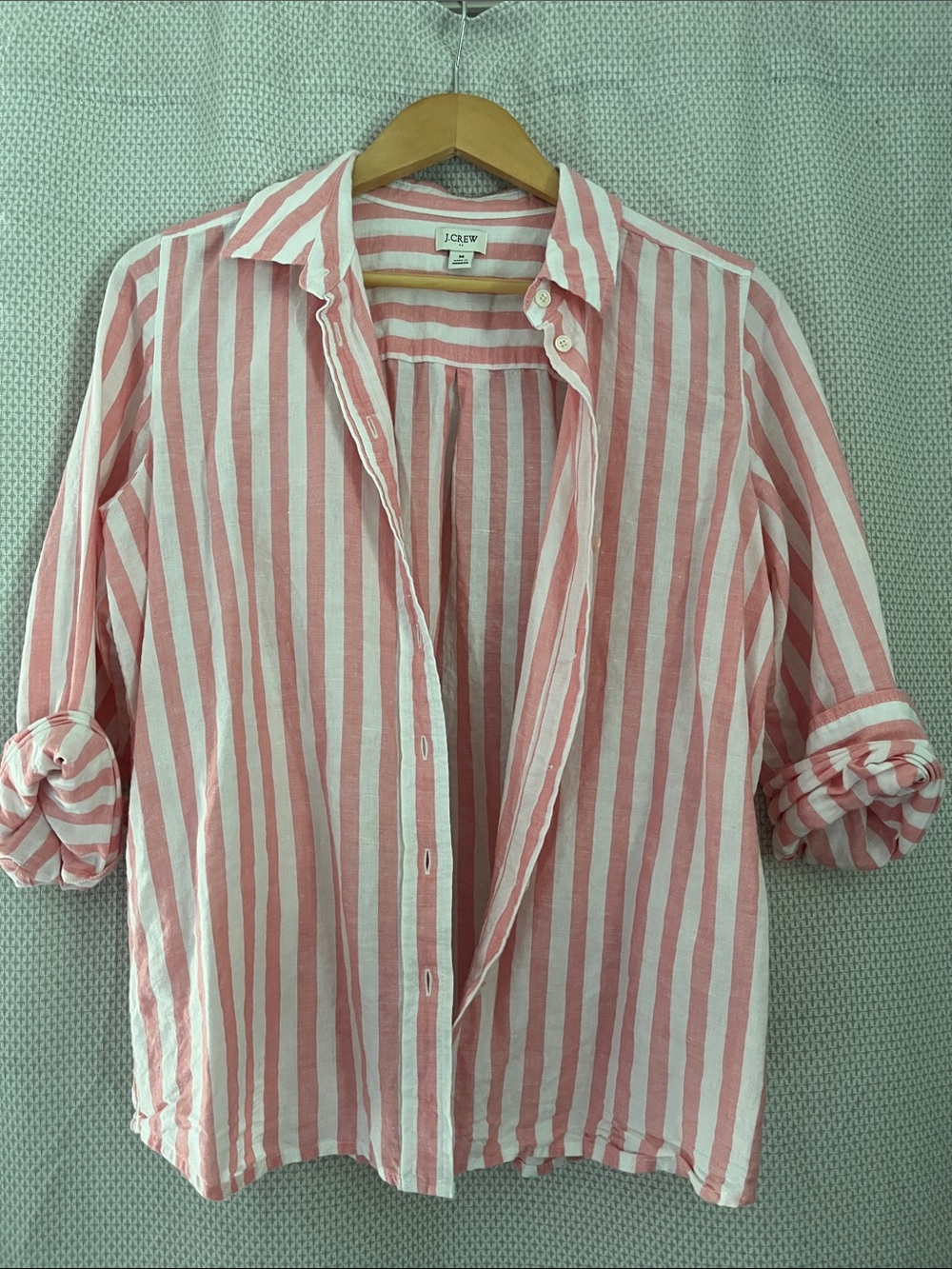 J. Crew Pink and White Vertical Stripe Button-Down Shirt